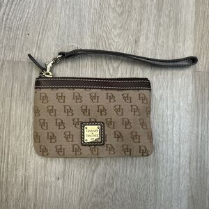 Dooney & Bourke Zip Wallet Monogram Wristlet Coin Purse Brown Mini Purse Bag